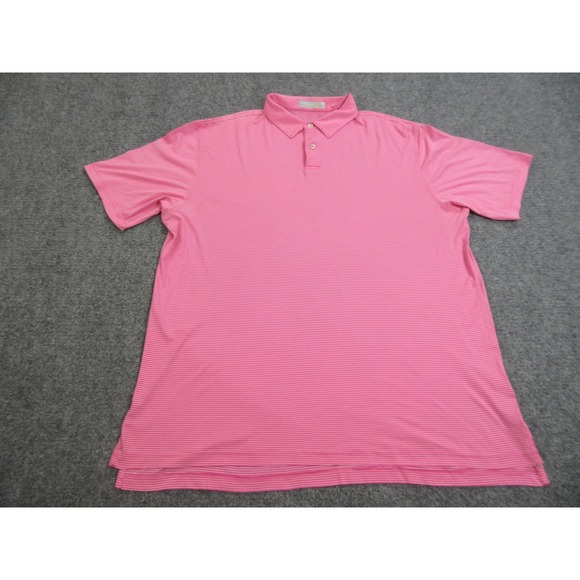 Peter Millar‎ Polo Shirt Mens 2XL Pink Stripe Featherweight Golf Performance